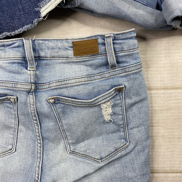 Lot Of 3 Judy Blue Denim Shorts Sz L Distressed Stretch Denim Cuffed Fringe - Picture 9 of 16